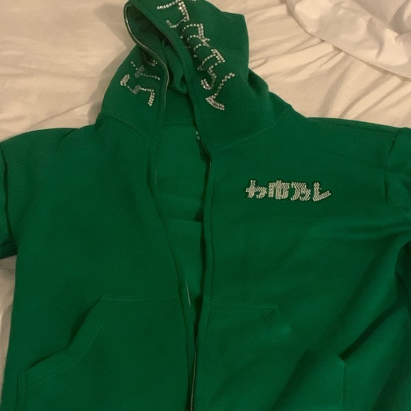 Designer HMBL GREEN RINESTONE HOODIE - Picture 1 of 4
